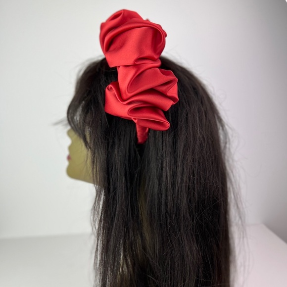 Handmade Red Satin Scrunchie Headband - Picture 4 of 6
